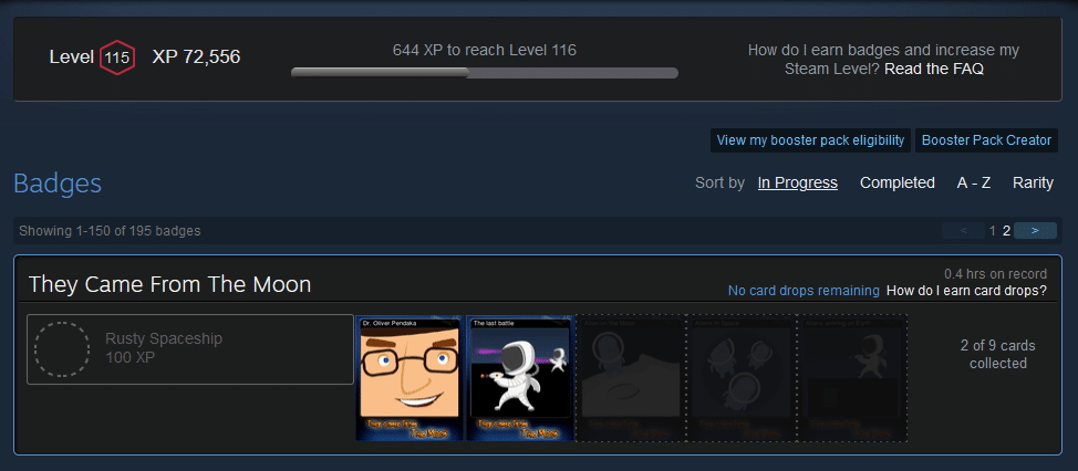 Uncompleted Badge on Steam