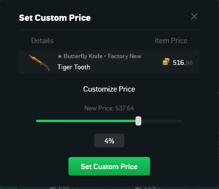 Custom Prices on CSGO Trading Sites