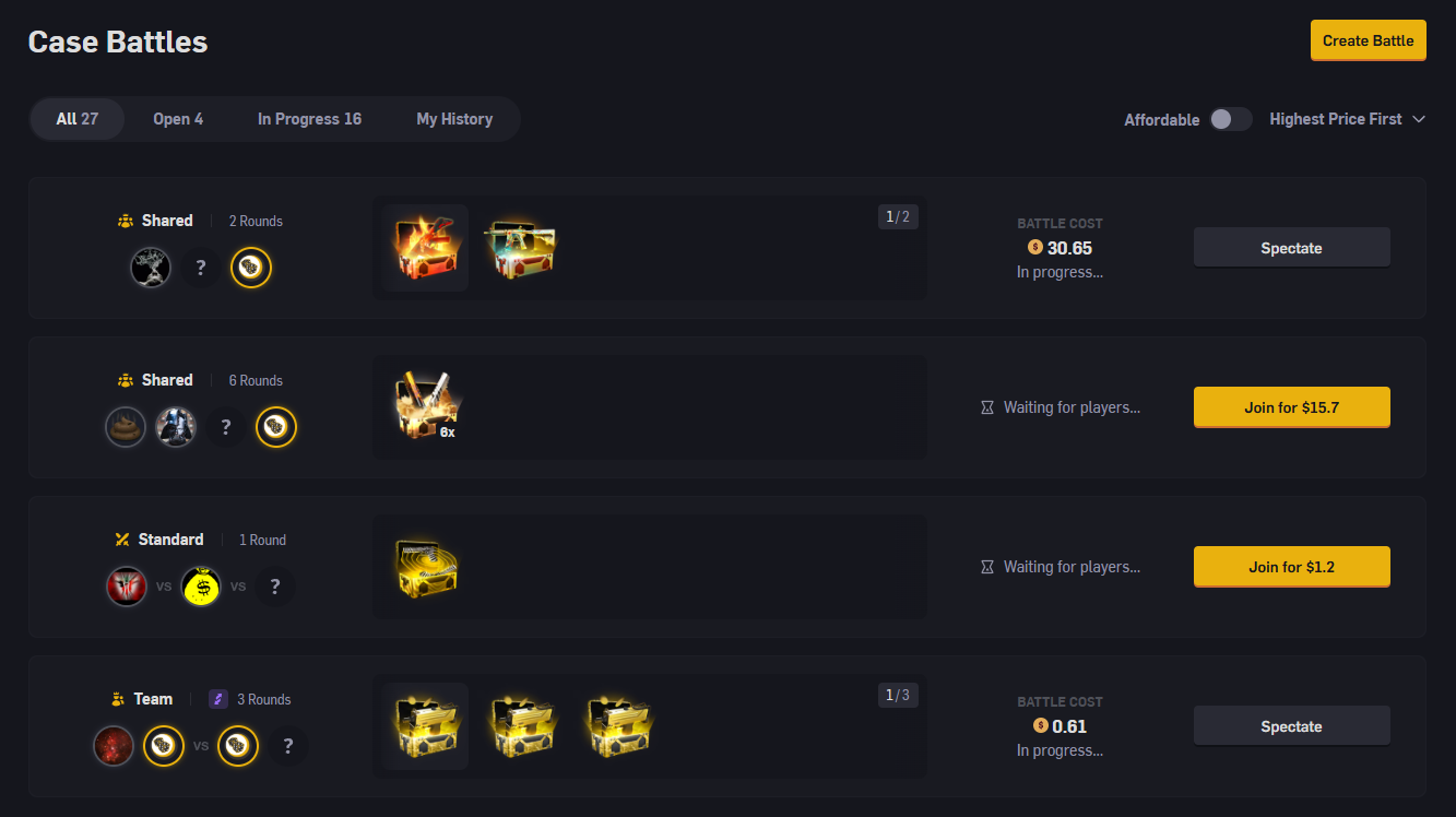 Open CS:GO Case Battles to join or spectate